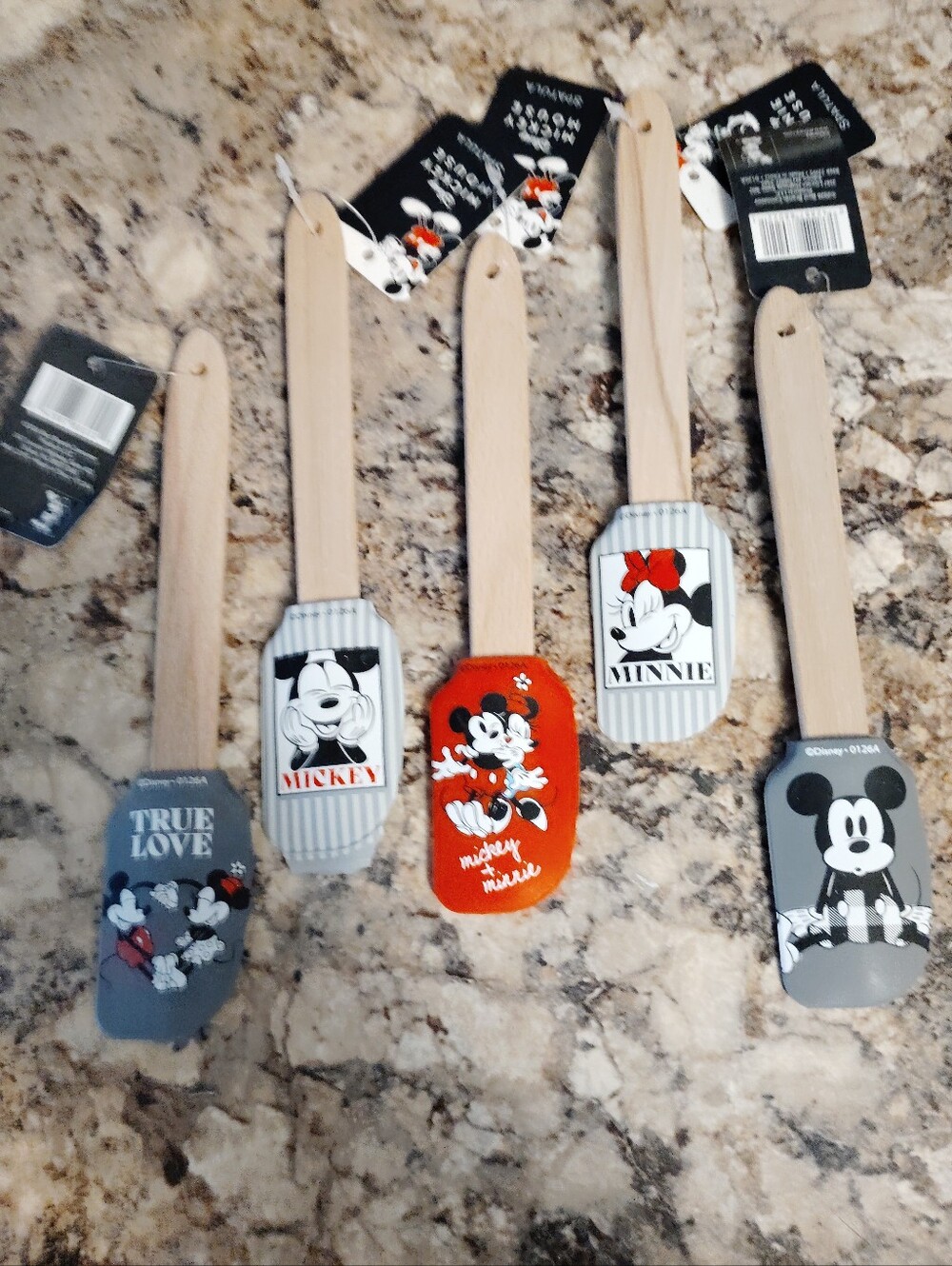 Disney Mickey & Minnie Silicone Spatula Set - Red, Gray, White New